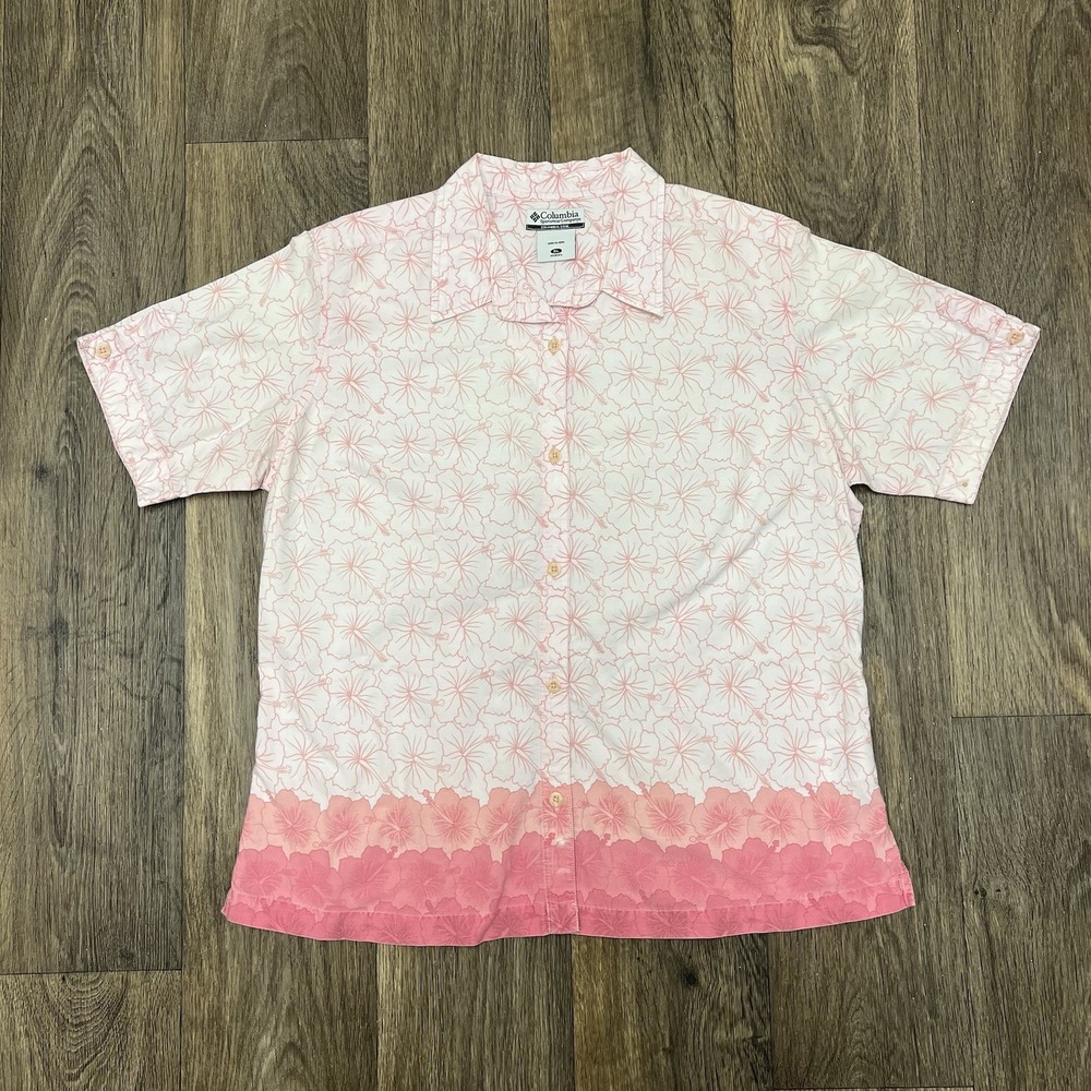 Columbia XL button Up Hibiscus Floral Print AOP Polo